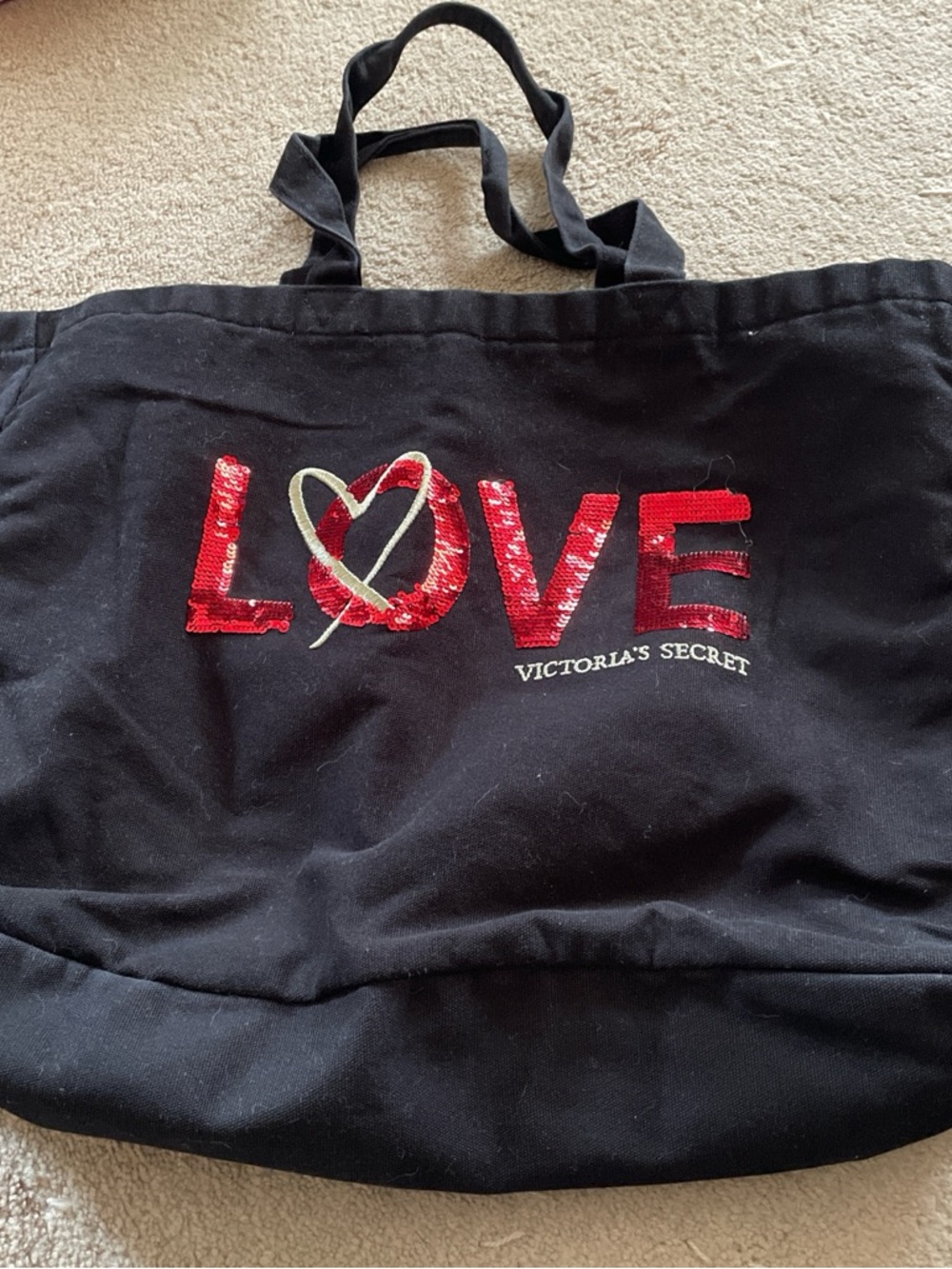 Victoria's Secret Black Tote with Red Sequin LOVE